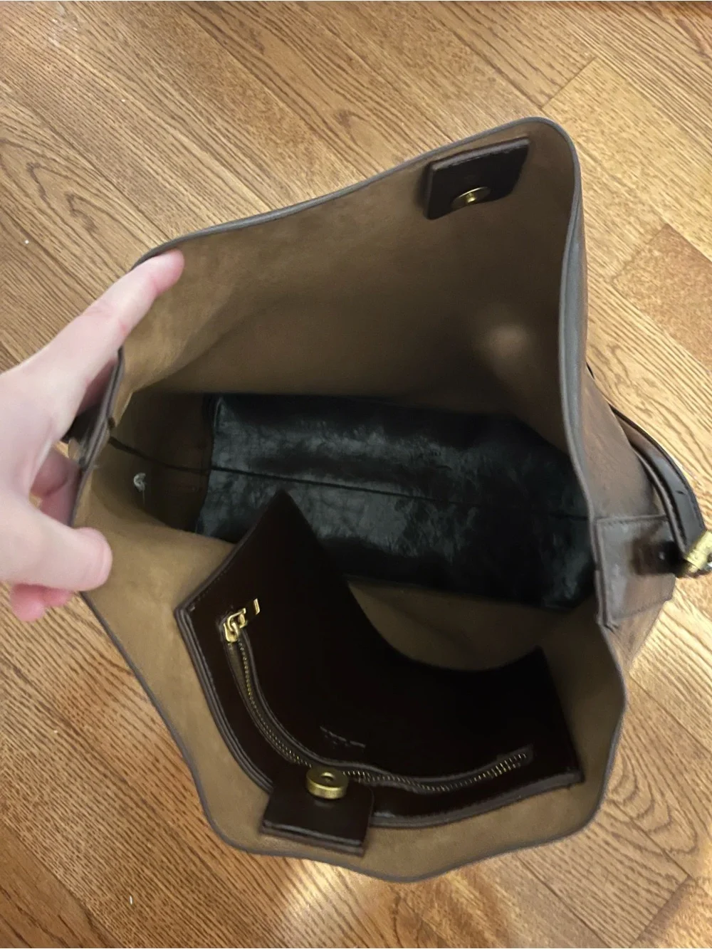 Zara Dark Brown Leather Hobo Shoulder Bag with Gold Hardware